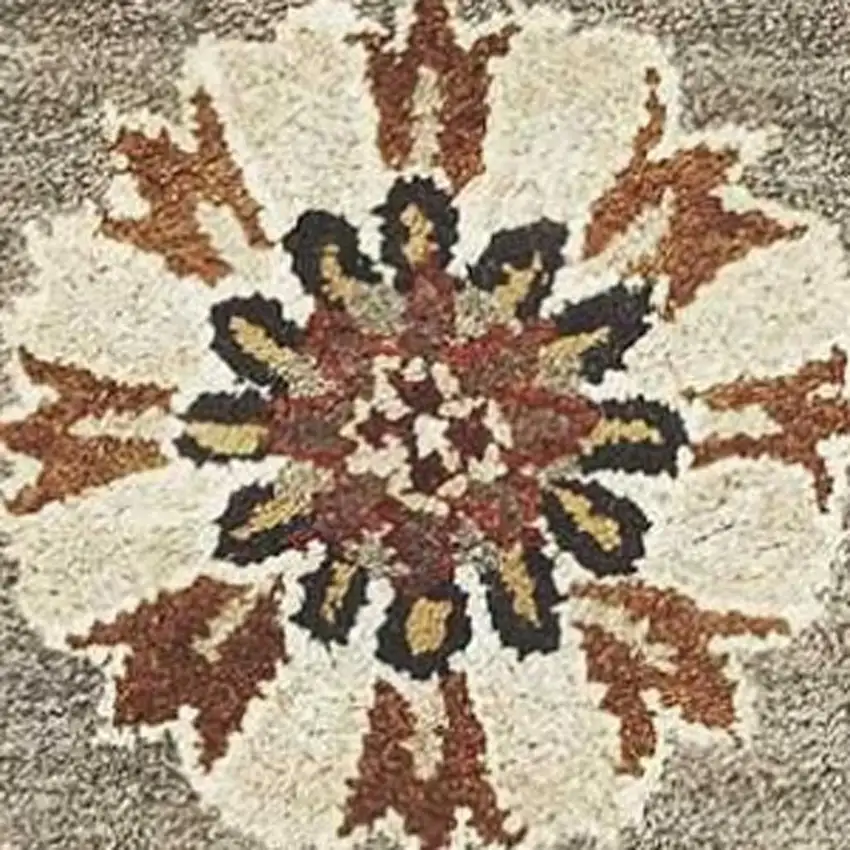 7' Gray Brown And Ivory Wool Floral Medallion Hand Tufted Runner Rug Photo 5