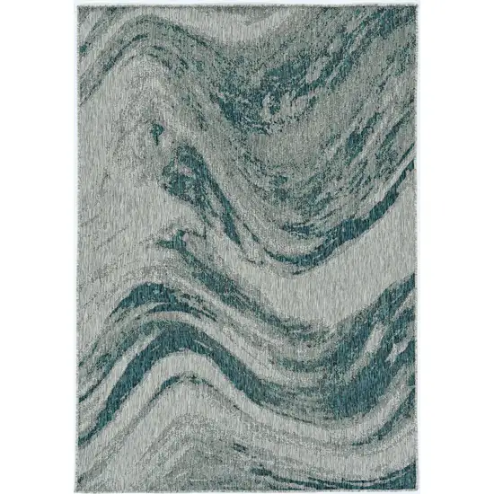 Grey Or Teal Abstract Waves Rug Photo 5