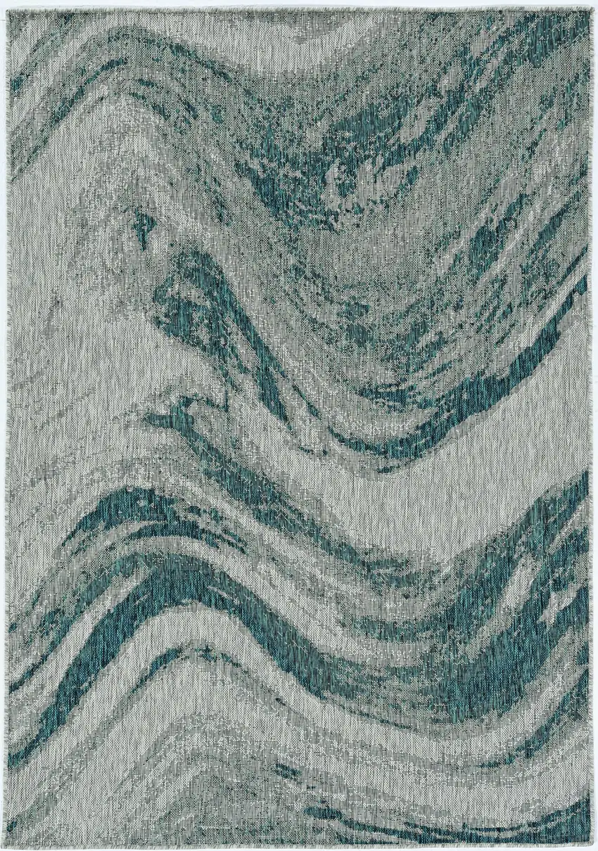 Grey Or Teal Abstract Waves Rug Photo 5