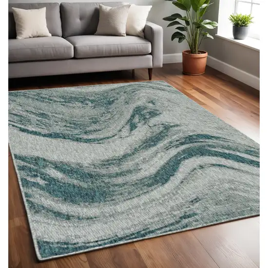 Grey Or Teal Abstract Waves Rug Photo 1
