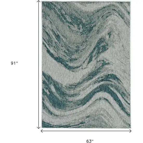 Grey Or Teal Abstract Waves Rug Photo 3