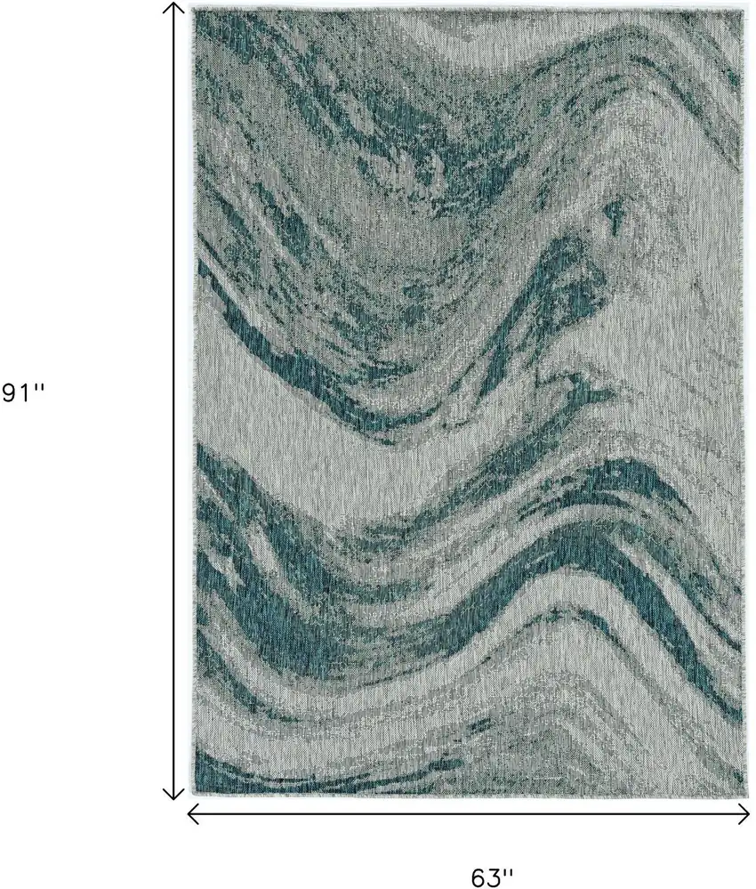 Grey Or Teal Abstract Waves Rug Photo 3