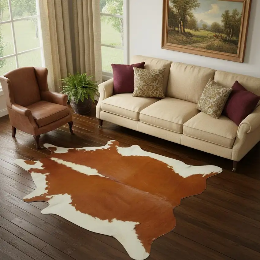 Brown And White Cowhide Handmade Area Rug Photo 1