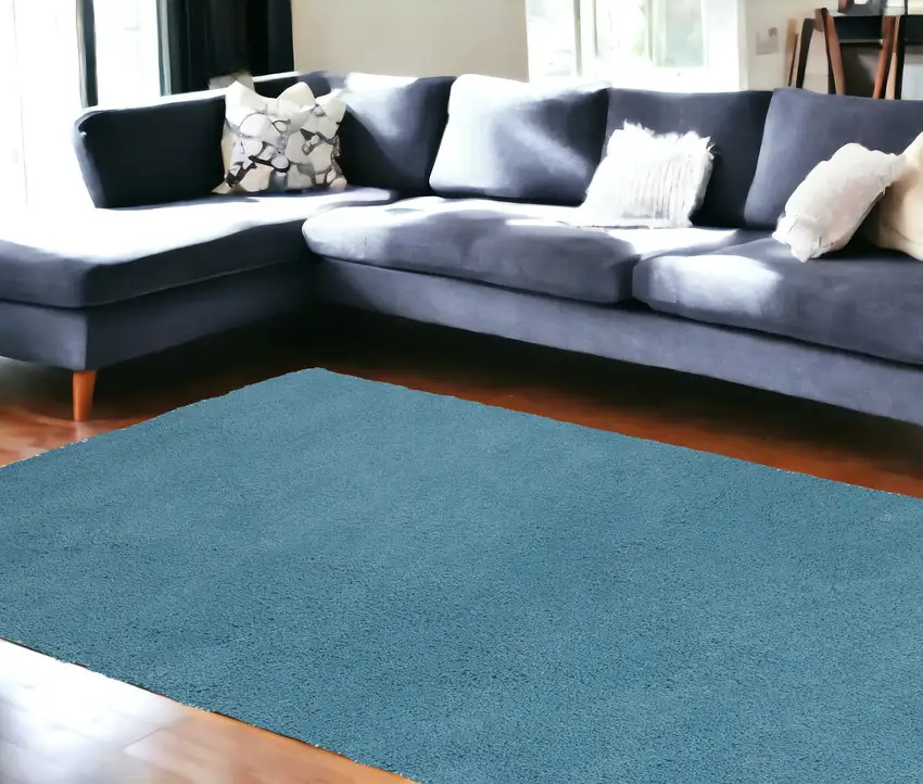 8'X10' Highlighter Blue Indoor Shag Rug Photo 1