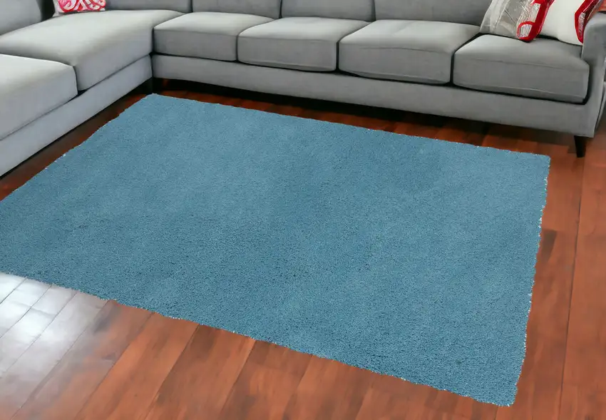 8'X11' Highlighter Blue Indoor Shag Rug Photo 1