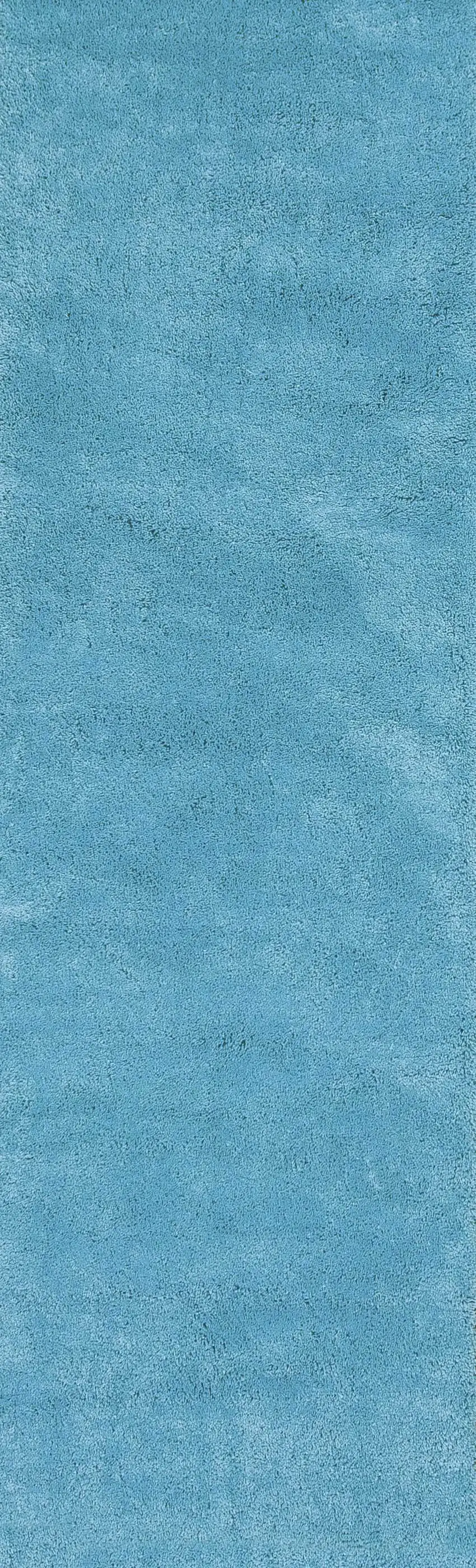 8' Highlighter Blue Indoor Shag Runner Rug Photo 3