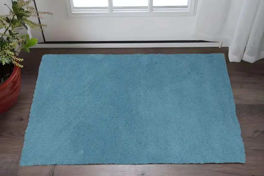 Blue Shag Hand Woven Area Rug Photo 1
