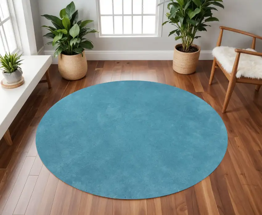 6' Blue Hand Woven Round Rug Photo 1