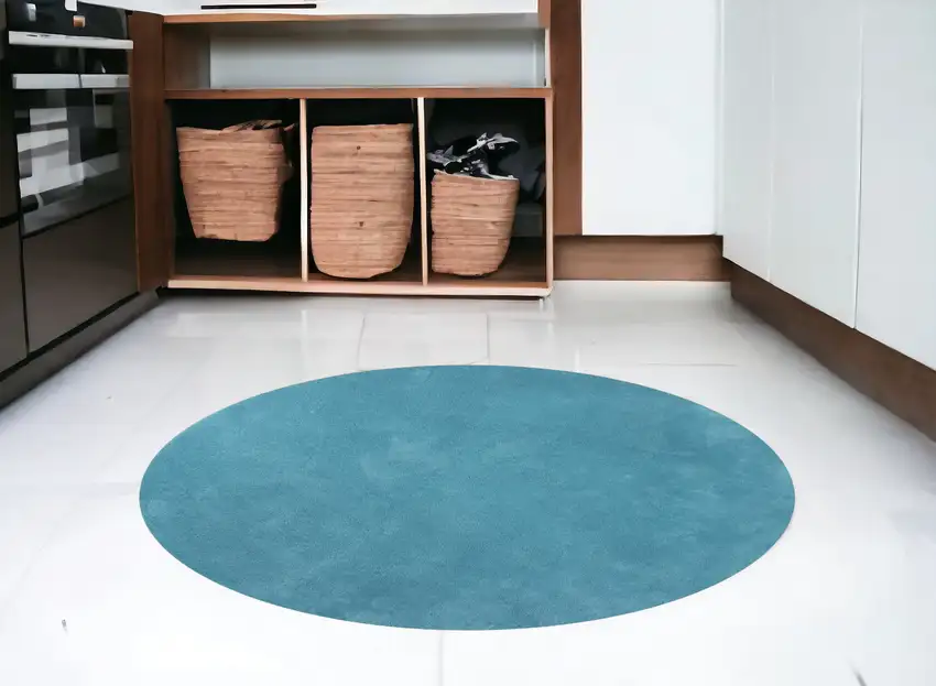 6' Highlighter Blue Round Indoor Shag Rug Photo 1