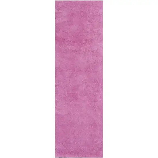 8' Hot Pink Shag Hand Woven Runner Rug Photo 1