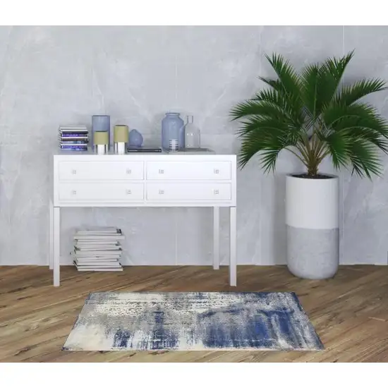 Ice Blue Abstract Brushstrokes Area Rug Photo 2