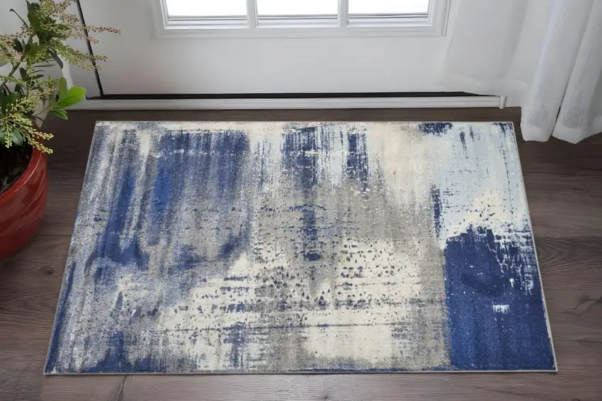 Blue Ivory And Gray Abstract Area Rug Photo 1
