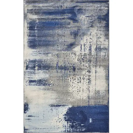 Blue Ivory And Gray Abstract Area Rug Photo 5