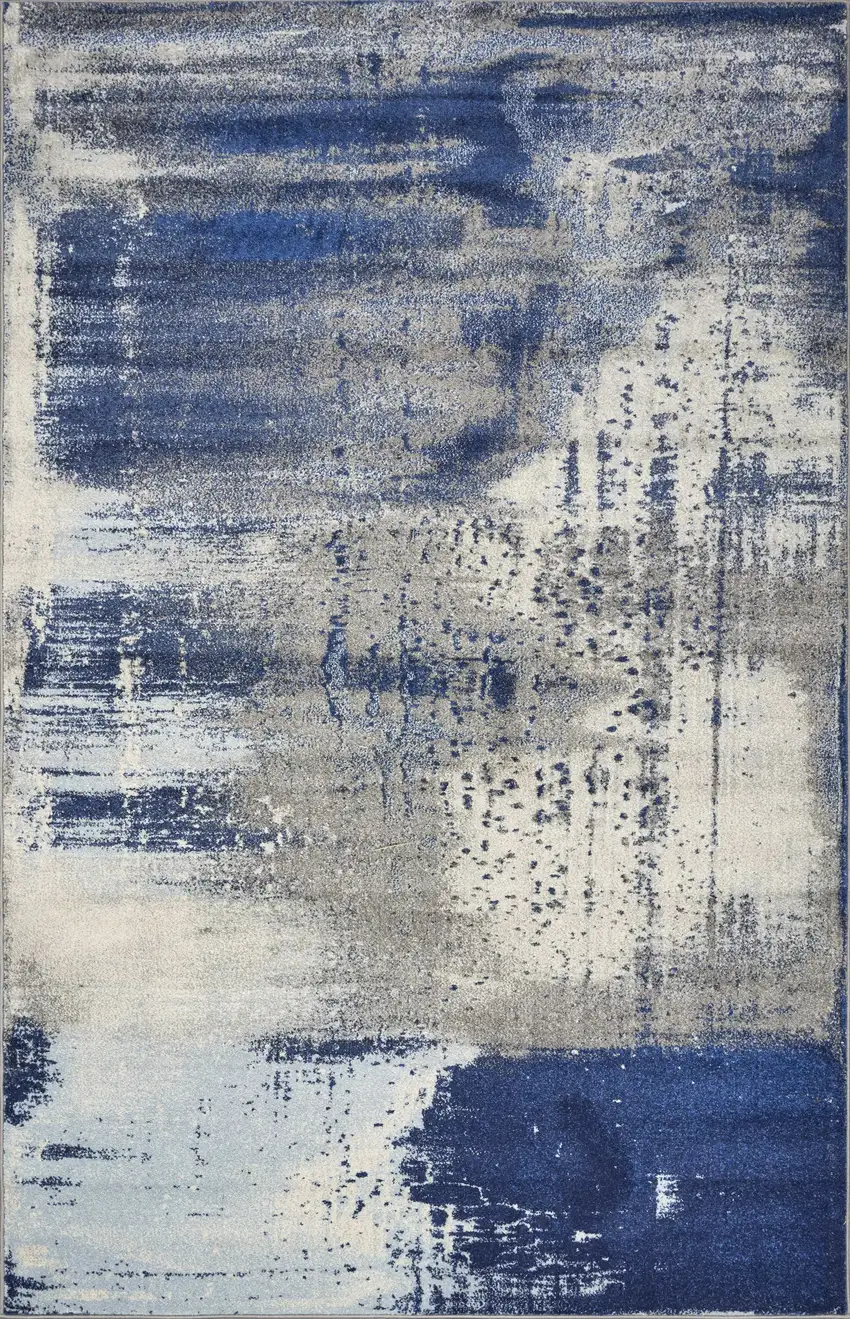 Blue Ivory And Gray Abstract Area Rug Photo 5