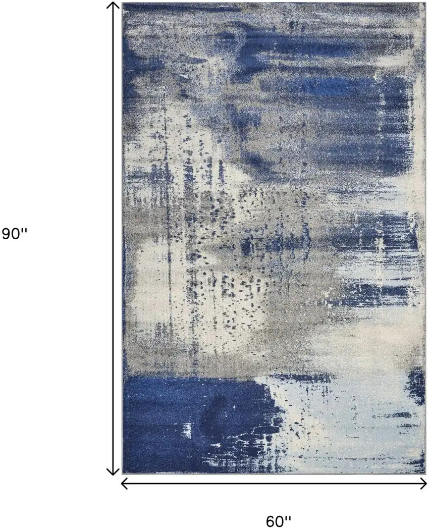 Blue Ivory And Gray Abstract Area Rug Photo 3