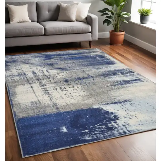 Blue Ivory And Gray Abstract Area Rug Photo 1