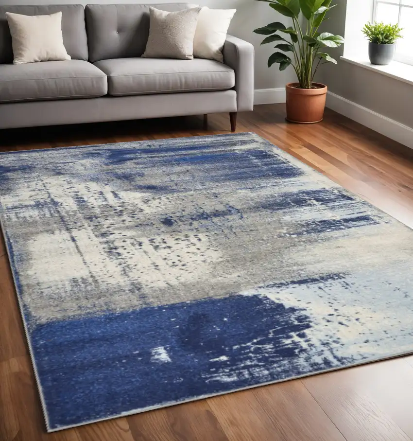 Blue Ivory And Gray Abstract Area Rug Photo 1