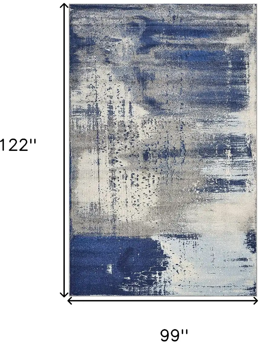 Blue and Ivory Abstract Shag Area Rug Photo 3