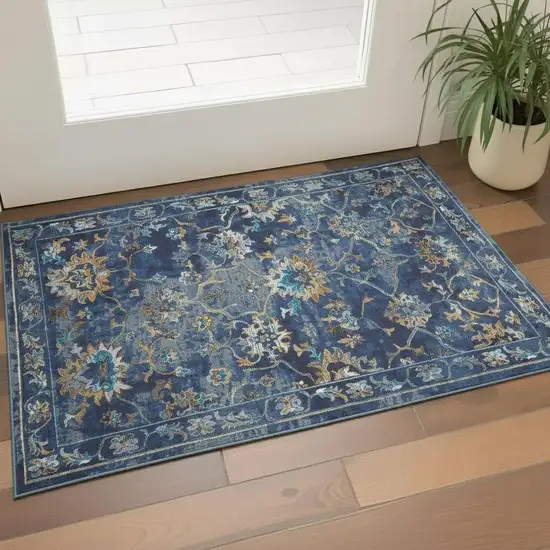 Indigo And Beige Floral Area Rug Photo 1