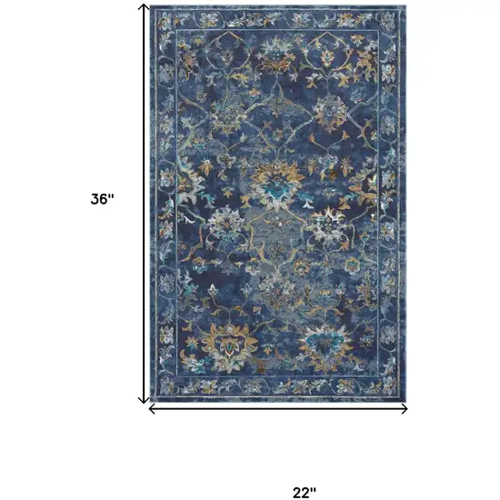 Indigo And Beige Floral Area Rug Photo 3
