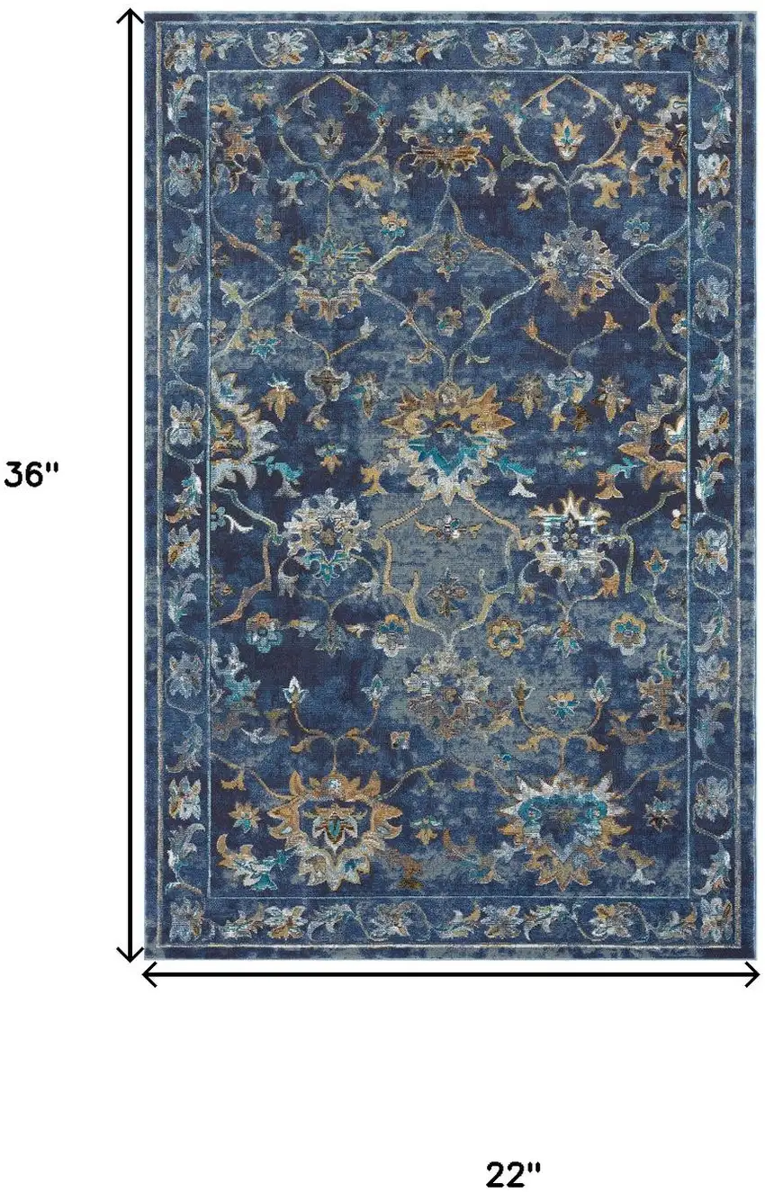 Indigo And Beige Floral Area Rug Photo 3