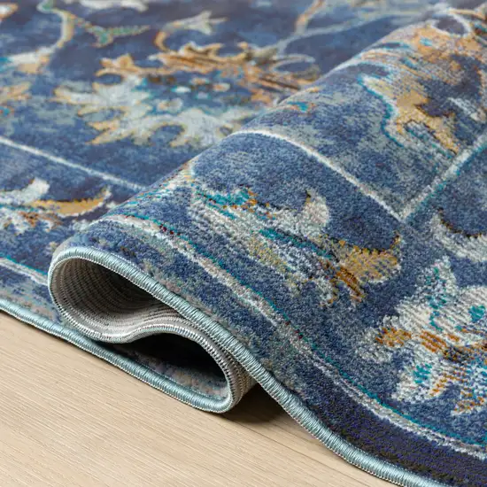 Indigo And Beige Floral Area Rug Photo 5