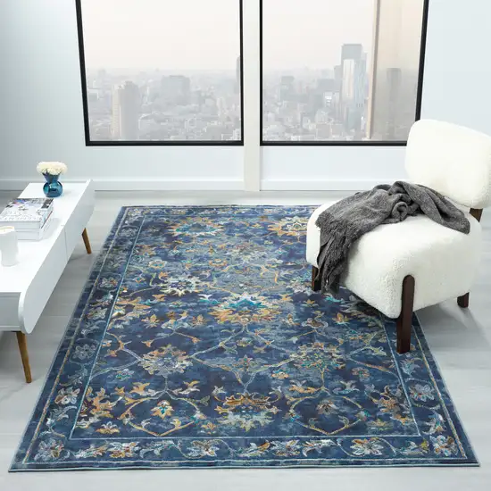 Indigo And Beige Floral Area Rug Photo 6
