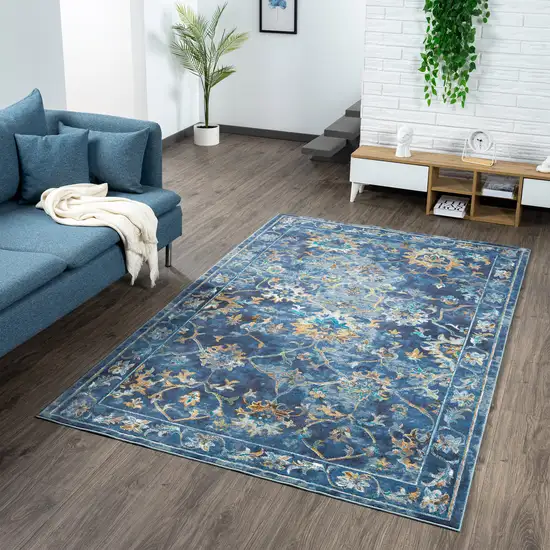 Indigo And Beige Floral Area Rug Photo 4