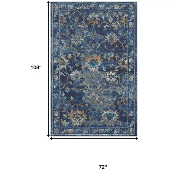 Indigo And Beige Floral Area Rug Photo 3