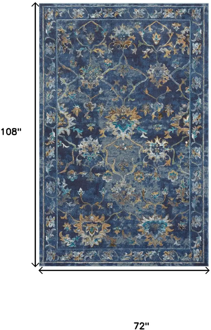 Indigo And Beige Floral Area Rug Photo 3