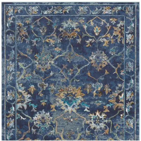 Indigo And Tan Floral Square Rug Photo 5