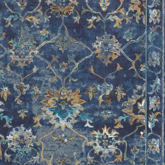 Indigo And Tan Floral Square Rug Photo 4