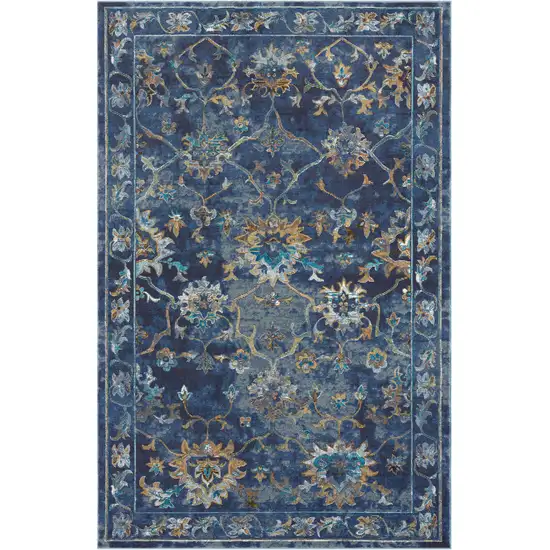 Indigo And Tan Floral Square Rug Photo 2