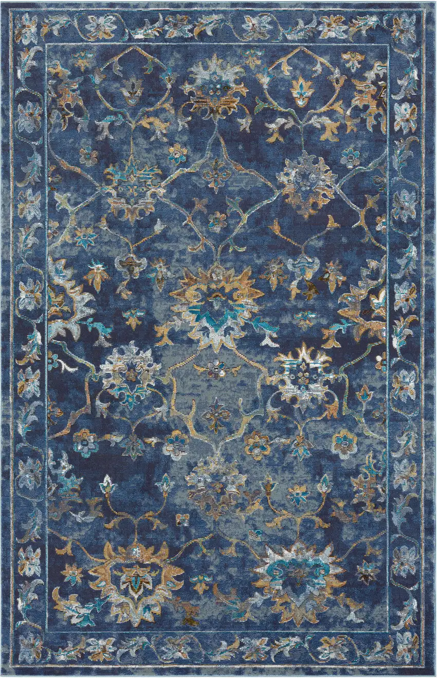 Indigo And Tan Floral Square Rug Photo 2