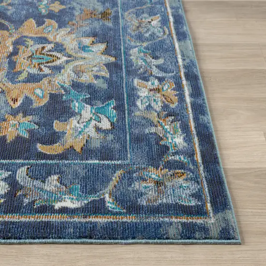 Indigo And Tan Floral Square Rug Photo 9
