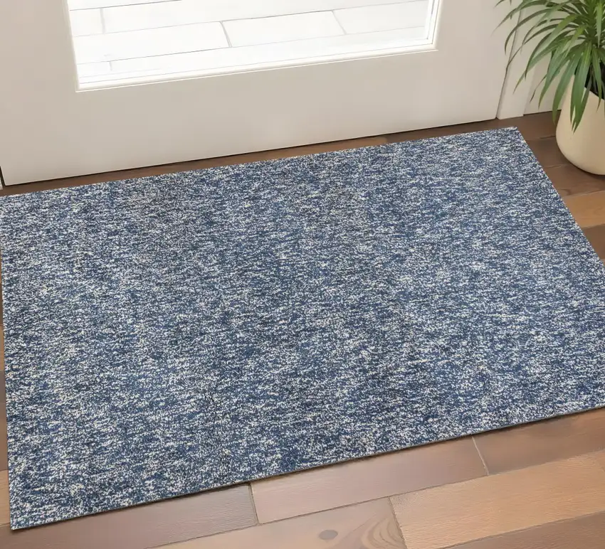 Indigo And Ivory Abstract Hand Woven Area Rug Photo 7