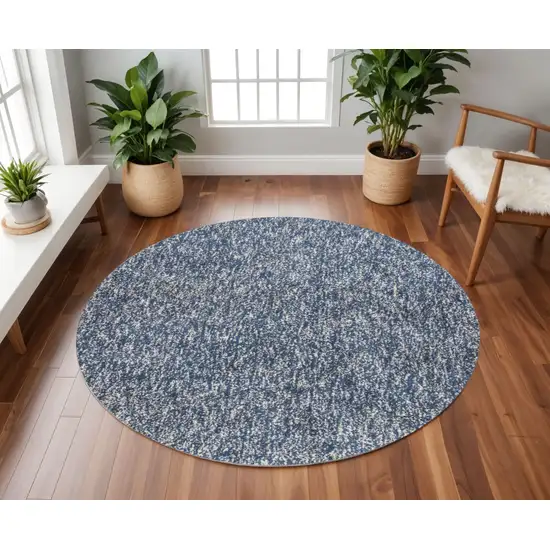 8' Indigo And Ivory Abstract Hand Woven Round Rug Photo 1