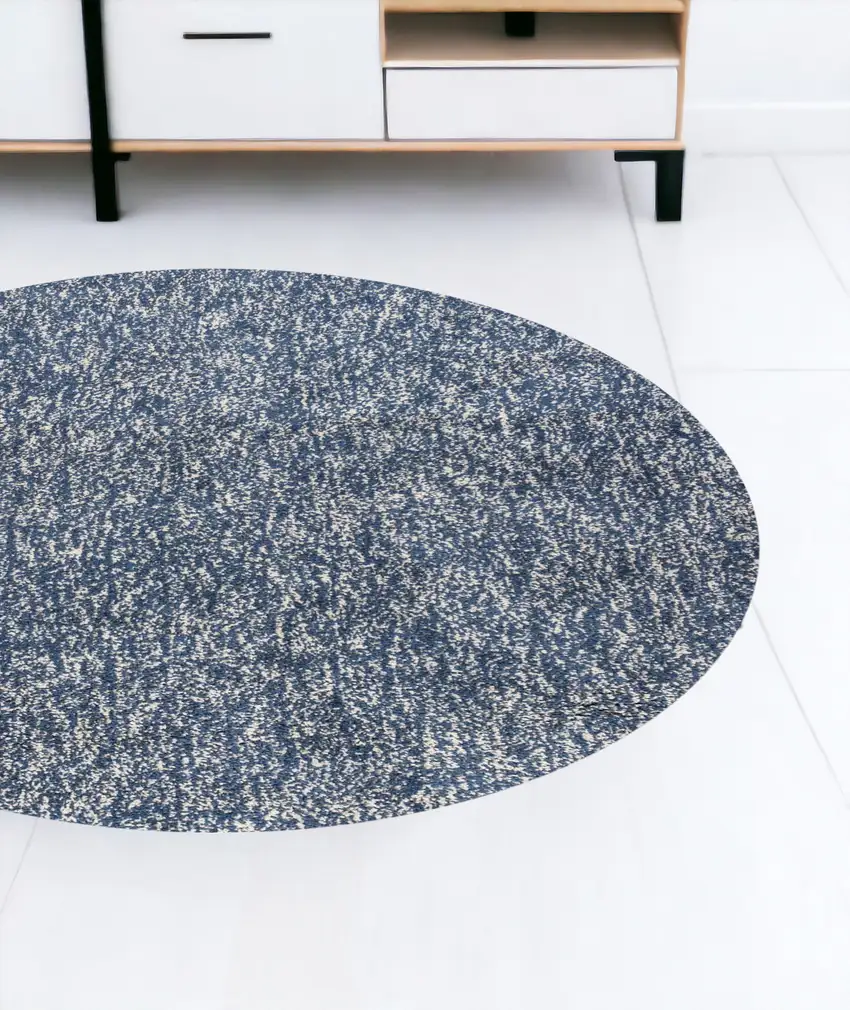 8' Indigo Ivory Heather Round Indoor Shag Rug Photo 1