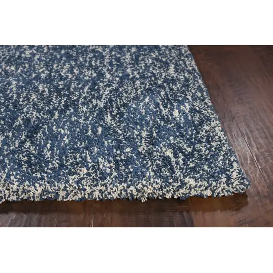 Indigo And Ivory Abstract Shag Hand Woven Area Rug Photo 7