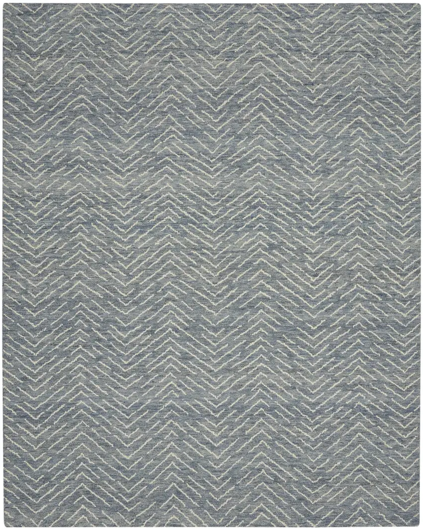 Indigo and Ivory Wool Chevron Area Rug Photo 1
