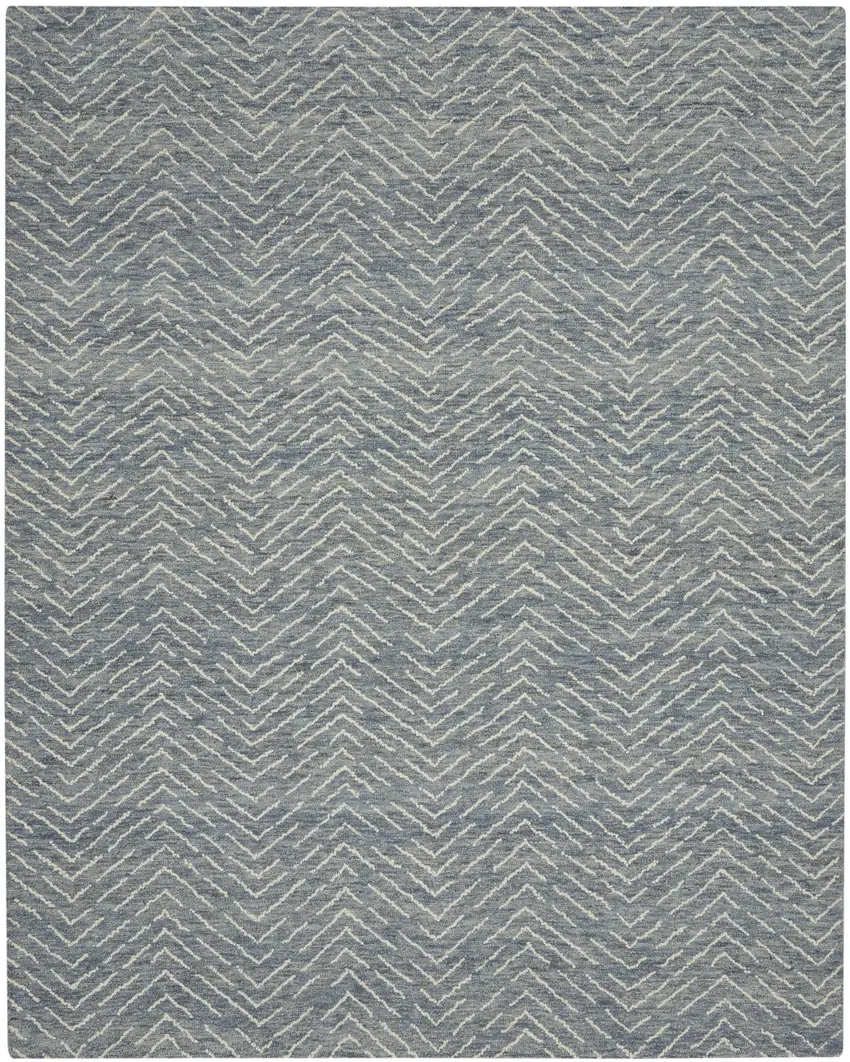 Indigo and Ivory Wool Chevron Area Rug Photo 2
