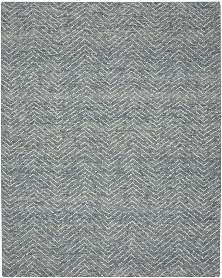 Indigo and Ivory Wool Chevron Area Rug Photo 6