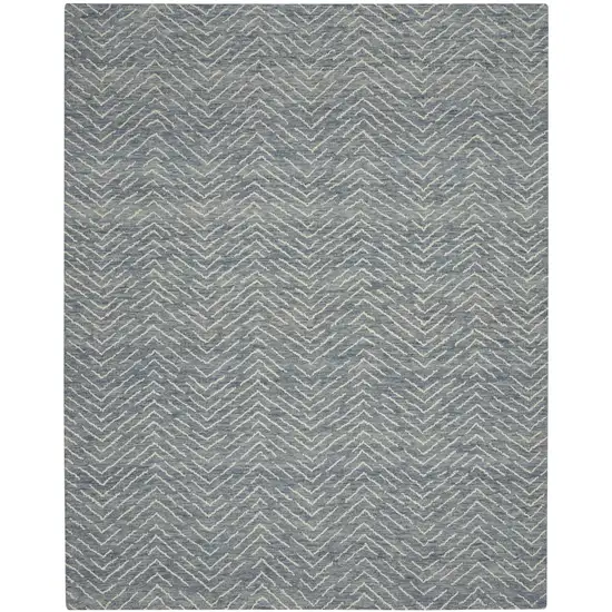Indigo and Ivory Wool Chevron Area Rug Photo 1