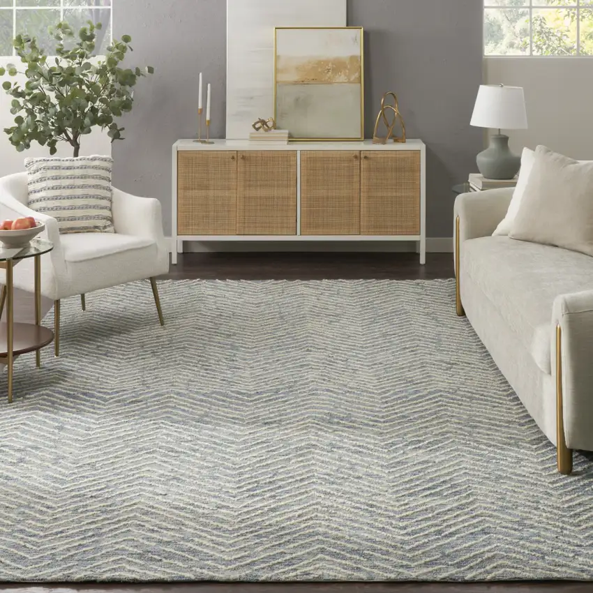 Indigo and Ivory Wool Chevron Area Rug Photo 4