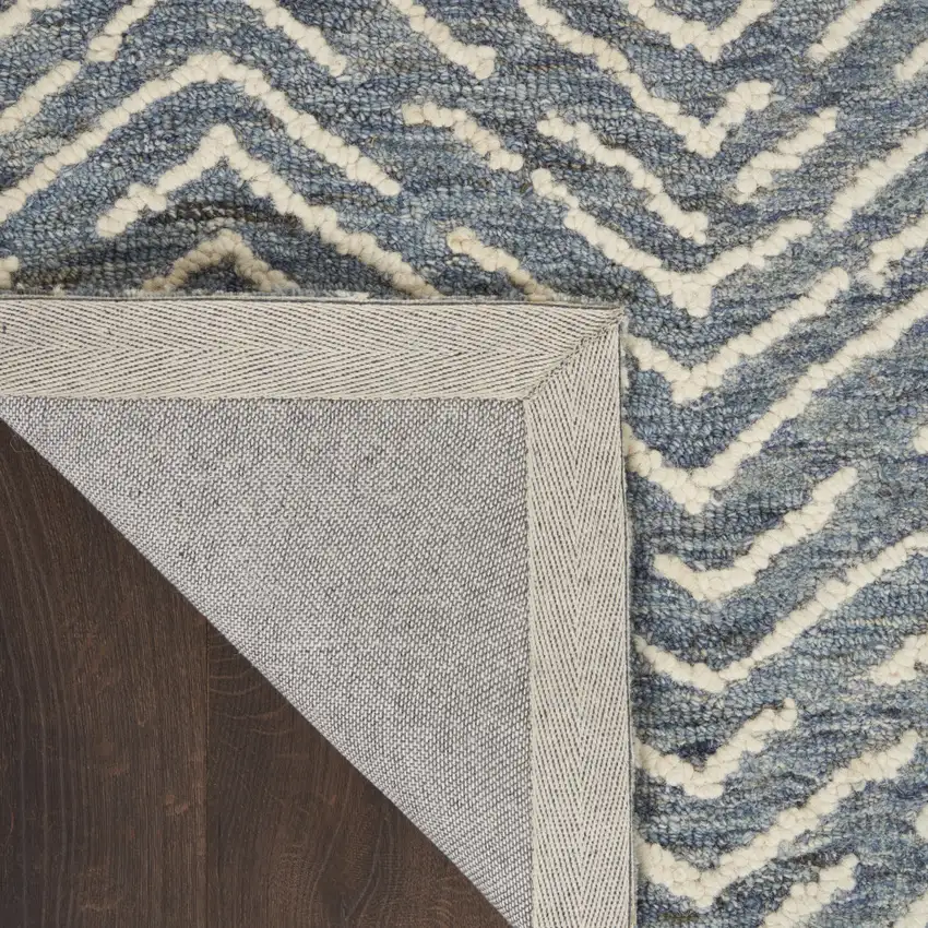 Indigo and Ivory Wool Chevron Area Rug Photo 8