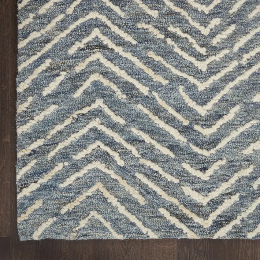 Indigo and Ivory Wool Chevron Area Rug Photo 8