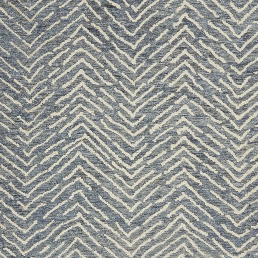 Indigo and Ivory Wool Chevron Area Rug Photo 5