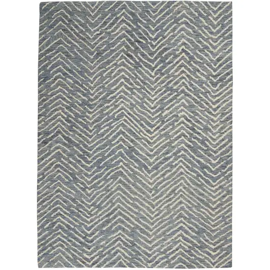 Indigo and Ivory Wool Chevron Area Rug Photo 2