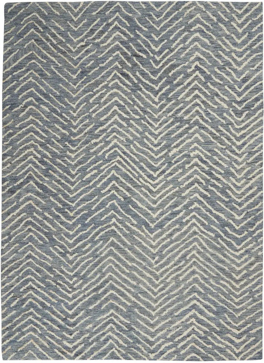 Indigo and Ivory Wool Chevron Area Rug Photo 2