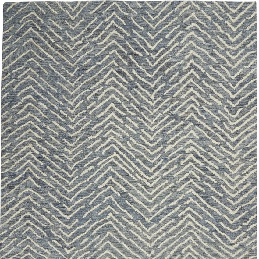 Indigo and Ivory Wool Chevron Area Rug Photo 6